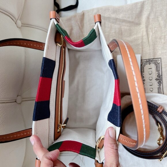GUCCI GG Interlocking 2 Way Small Shoulder Tote Bag 727728 Canvas Beige/Blue/Red - Picture 6 of 9